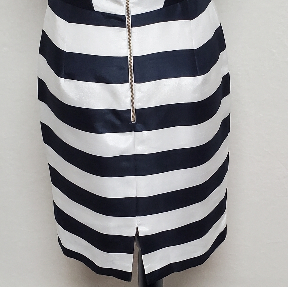 Antonio Melani Kate Striped Shantung Navy Blue White Sleeveless Dress 4 - Picture 9 of 12